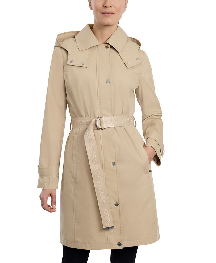 Michael Kors Women's Petite Belted Hooded Raincoat - Macy's