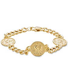 Three Coin Curb Link Bracelet in 14k Gold-Plated Sterling Silver
