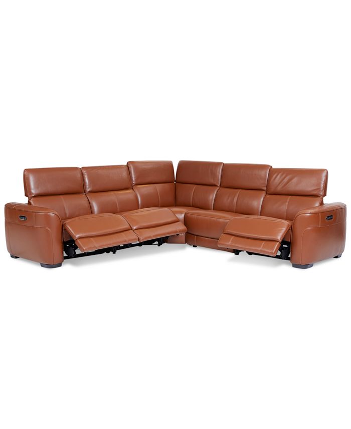 Furniture Lexanna 5Pc. Leather Sectional with 3 Power Motion Recliners