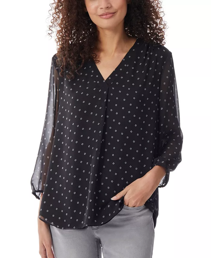 Women's V-Neck Pleat Front 3/4 Sleeve Tunic