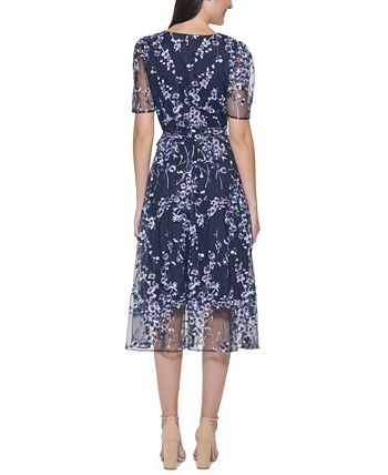 kensie Faux-Wrap Embroidery Midi Dress - Macy's