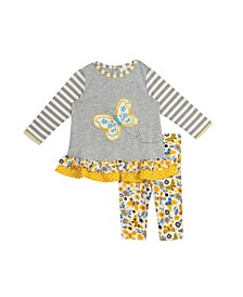Baby Girls Knit Top with Ruffles and Butterfly Applique, 2 Piece Set