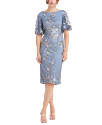 JS Collections Floral Embroidered Mesh Puff-Sleeve Midi Dress - Macy's