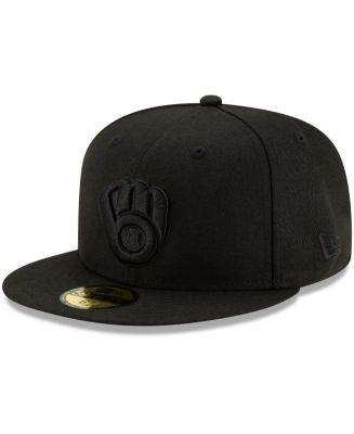 New Era Men's Black Milwaukee Brewers Black on Black 59FIFTY Fitted Hat ...