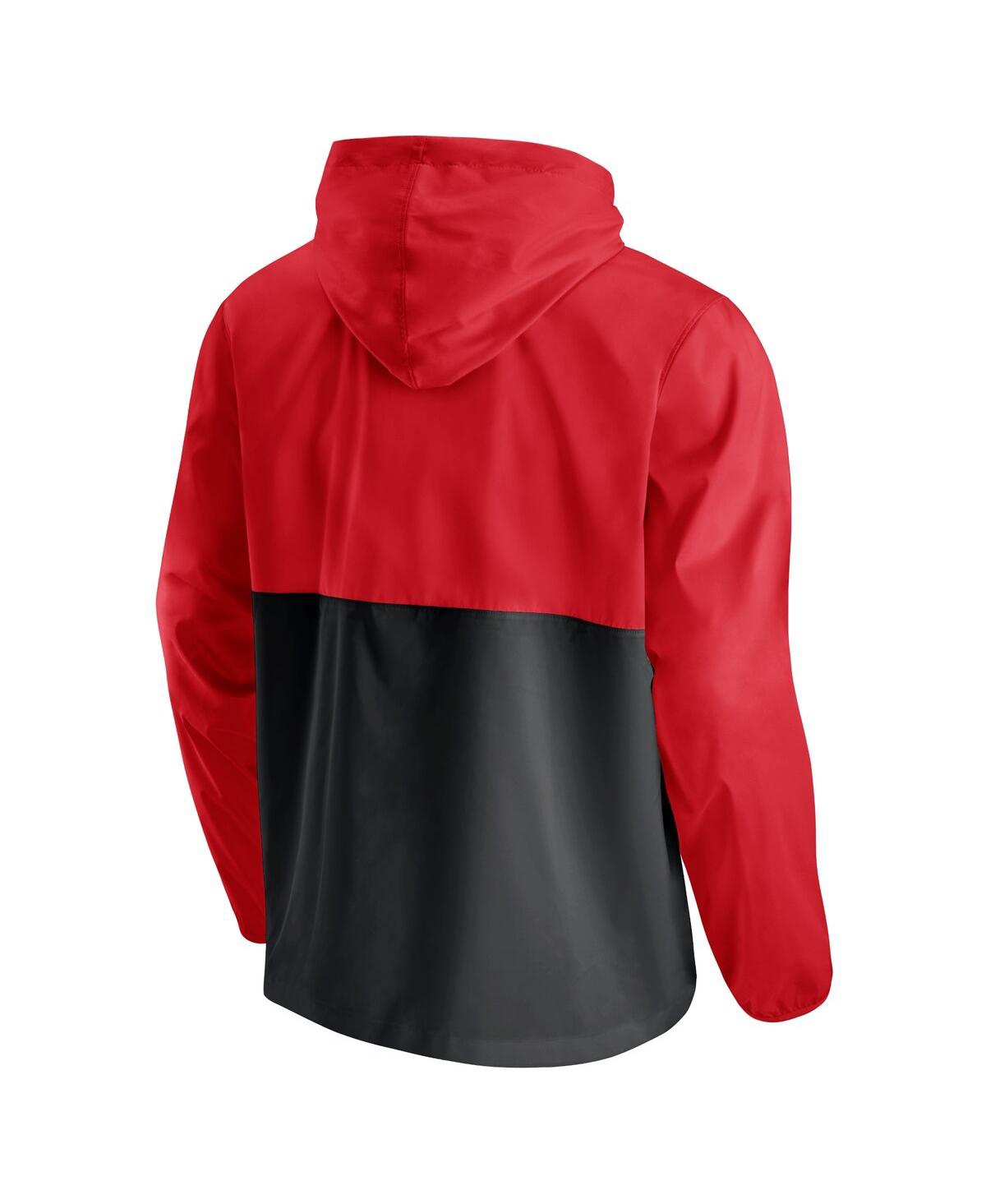 Fanatics Men's Red, Black Atlanta Hawks Anorak Windbreaker Half-zip Hoodie Jacket In Red,black