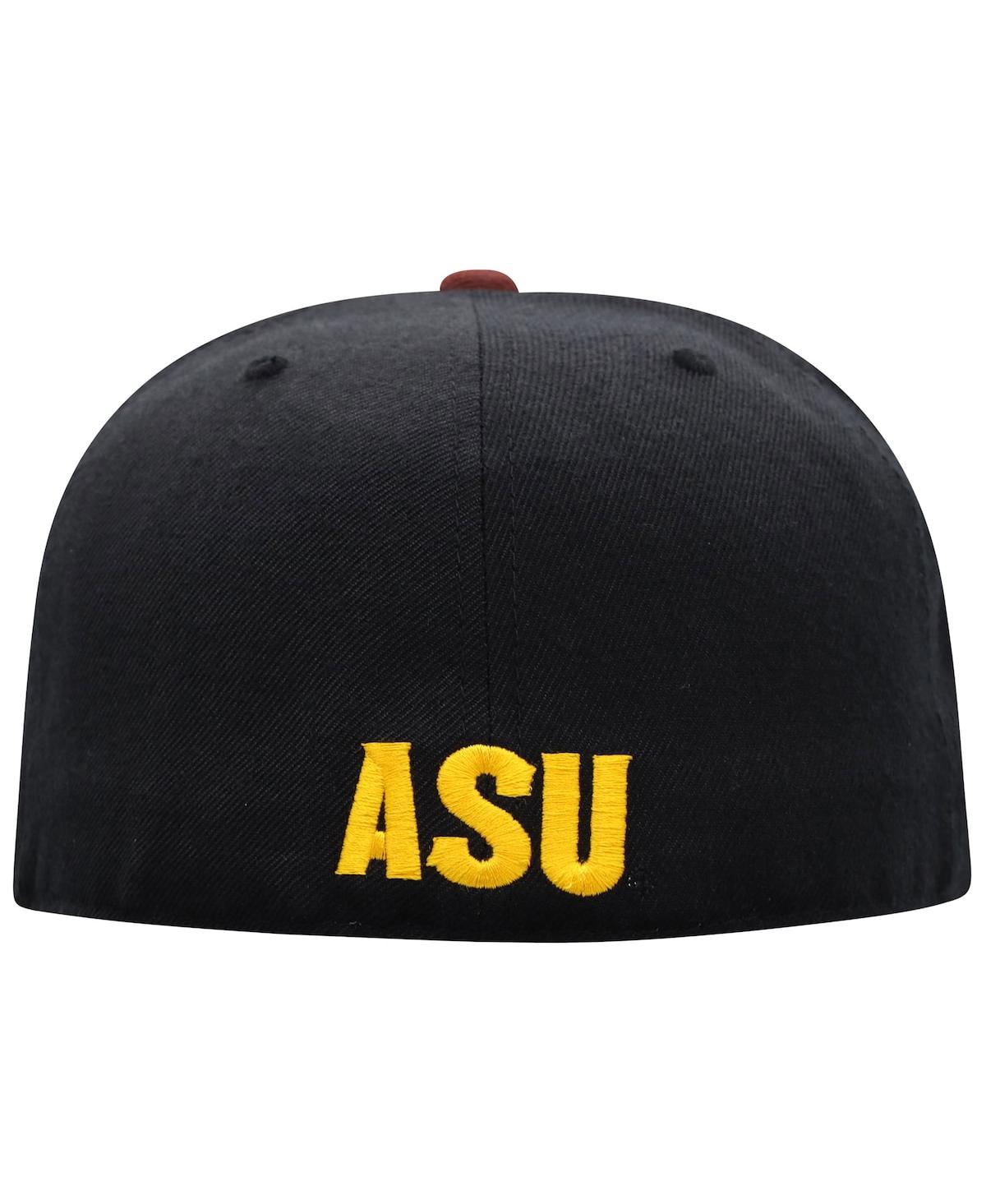 Top Of The World Men's Black And Maroon Arizona State Sun Devils Team Color Two-tone Fitted Hat In Black,maroon