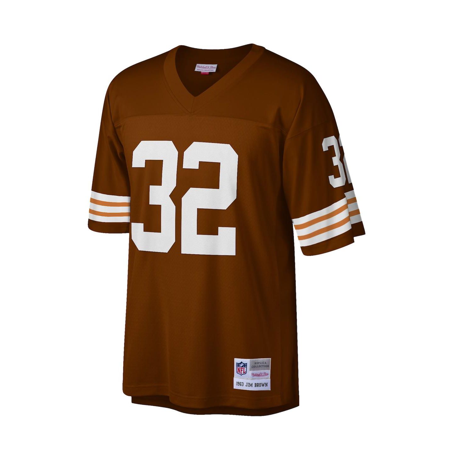 Мужской топ Mitchell & Ness Jim Brown Brown Cleveland Browns Big and Tall 1963 Retired Player Replica Jersey — фото 3