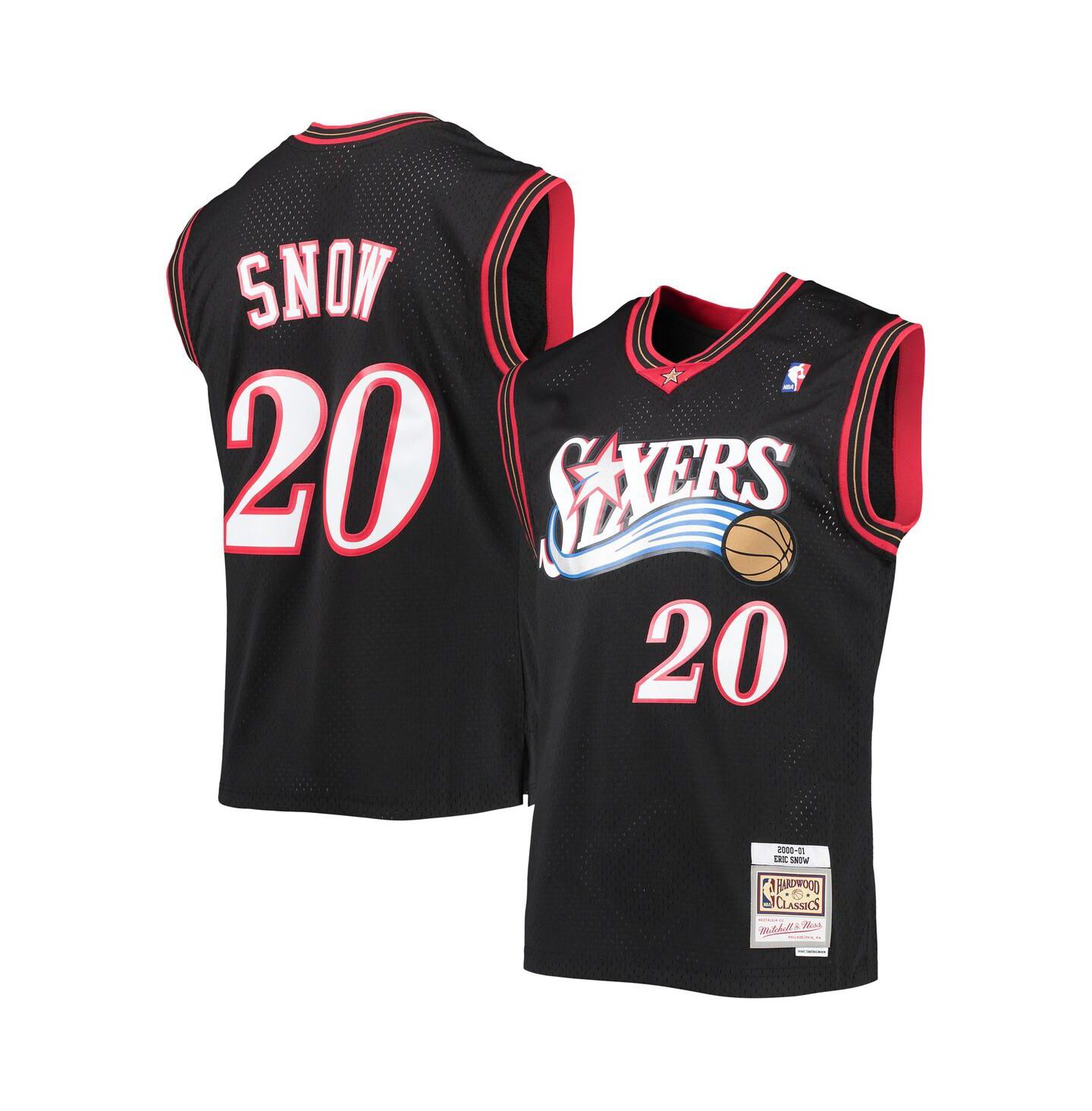 Мужской топ Mitchell & Ness Eric Snow Black Philadelphia 76ers 2000-01 Hardwood Classics Swingman Jersey — фото 4