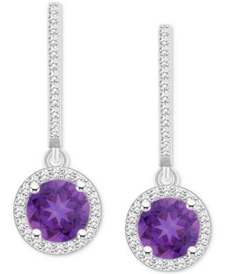 Rhodolite Garnet (2-1/5 ct. t.w.) & Diamond (1/3 ct. t.w.) Leverback Drop Earrings in Sterling Silver (Also in Opal, Blue Topaz, Amethyst, Peridot, & Citrine)