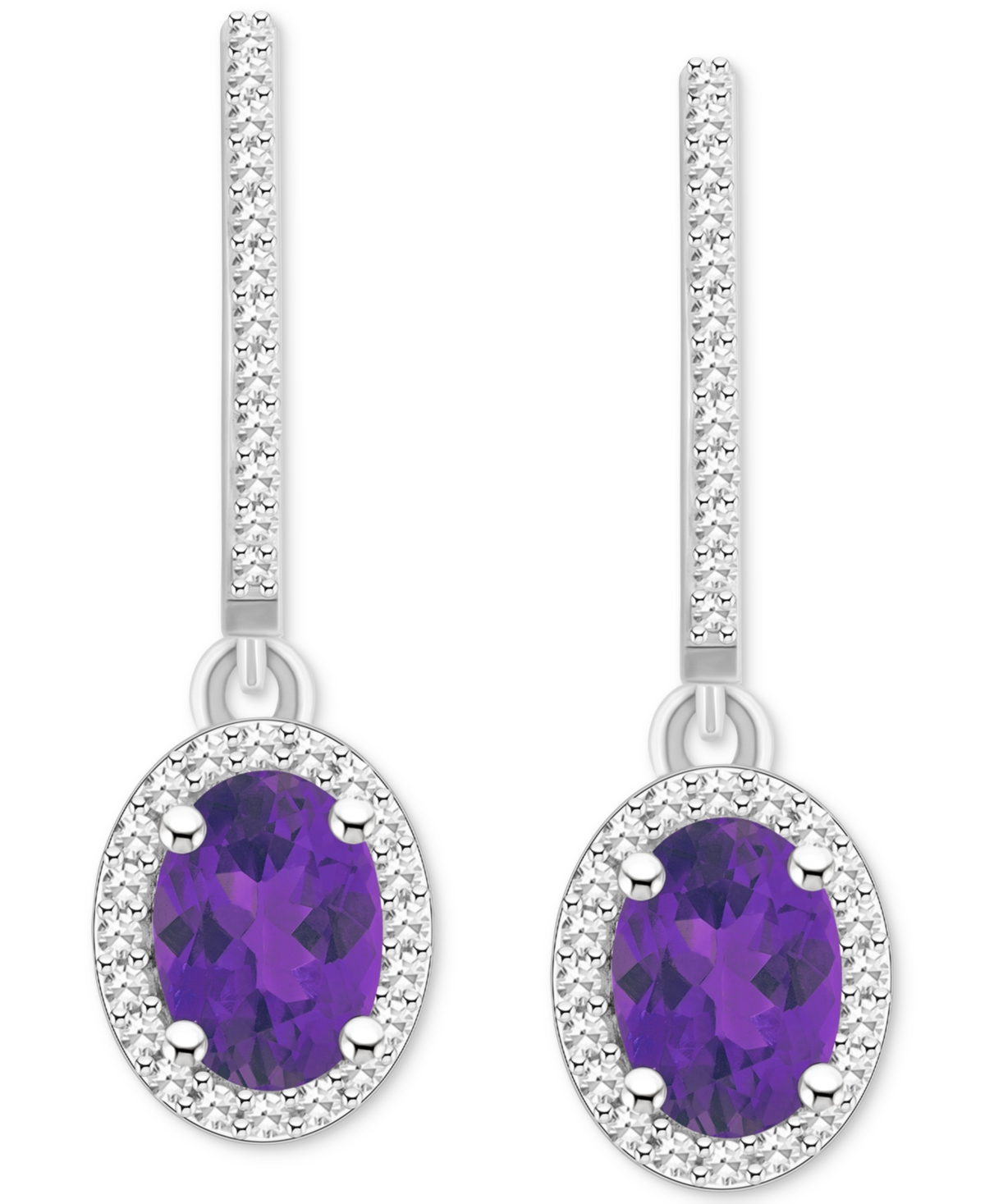 Rhodolite Garnet (1-7/8 ct. t.w.) & Diamond (1/3 ct. t.w.) Leverback Drop Earrings in Sterling Silver (Also in Citrine, Blue Topaz, Peridot