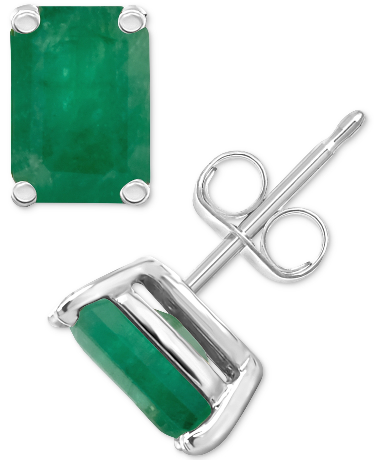 Macy's Ruby Stud Earrings (1-3/8 Ct. T.w.) In 14k White Gold (also In Emerald) In Green