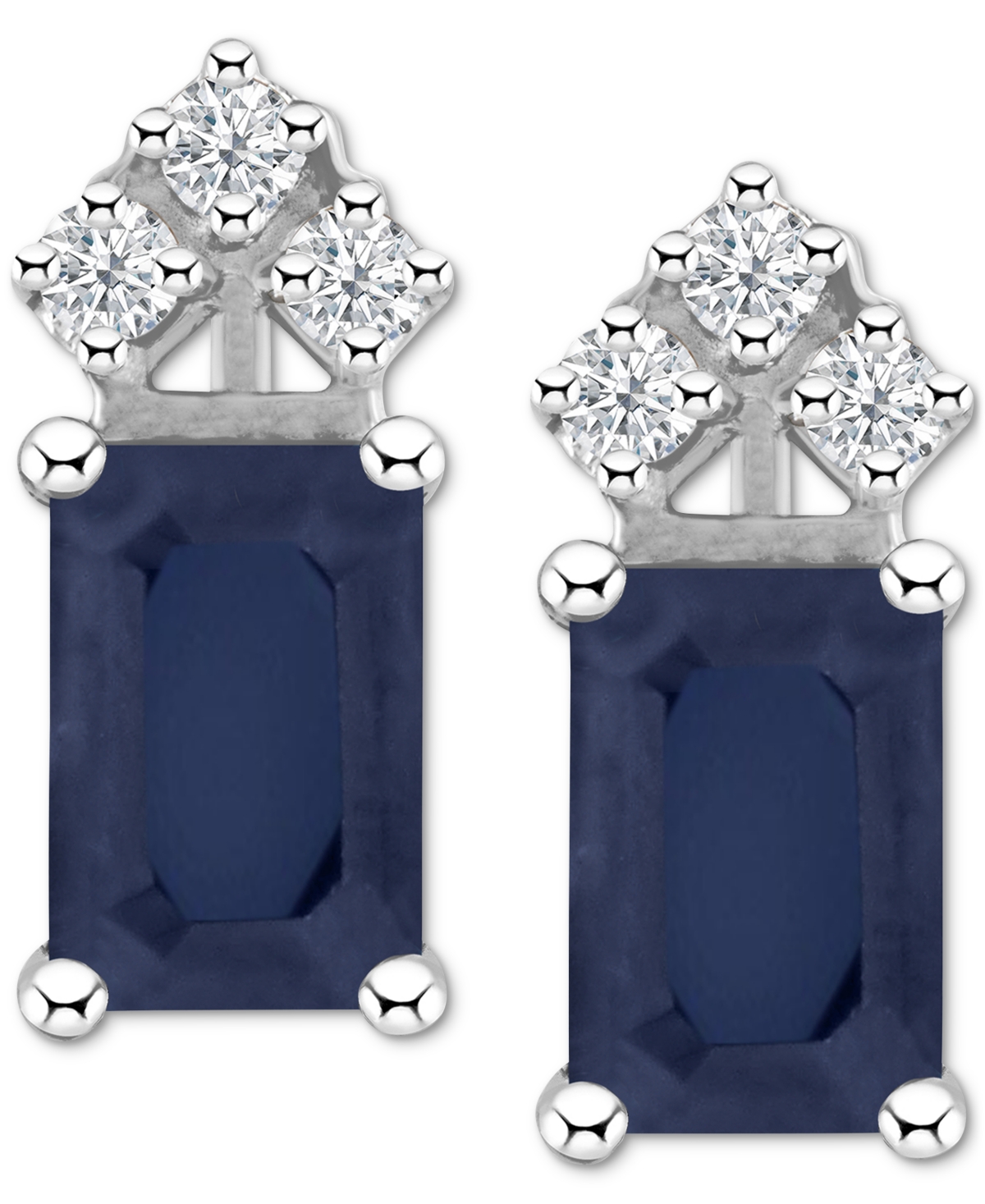(1-3/8 ct. t.w.) & Diamond (1/8 ct. t.w.) Crown Stud Earrings in 14k Gold or 14k White Gold - Sapphire/White Gold