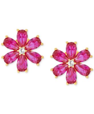 Lab-Grown Ruby (5-1/3 ct. t.w.) & White Sapphire (1/8 ct. t.w.) Flower 18" Pendant Necklace in 18k Gold-Plated Sterling Silver