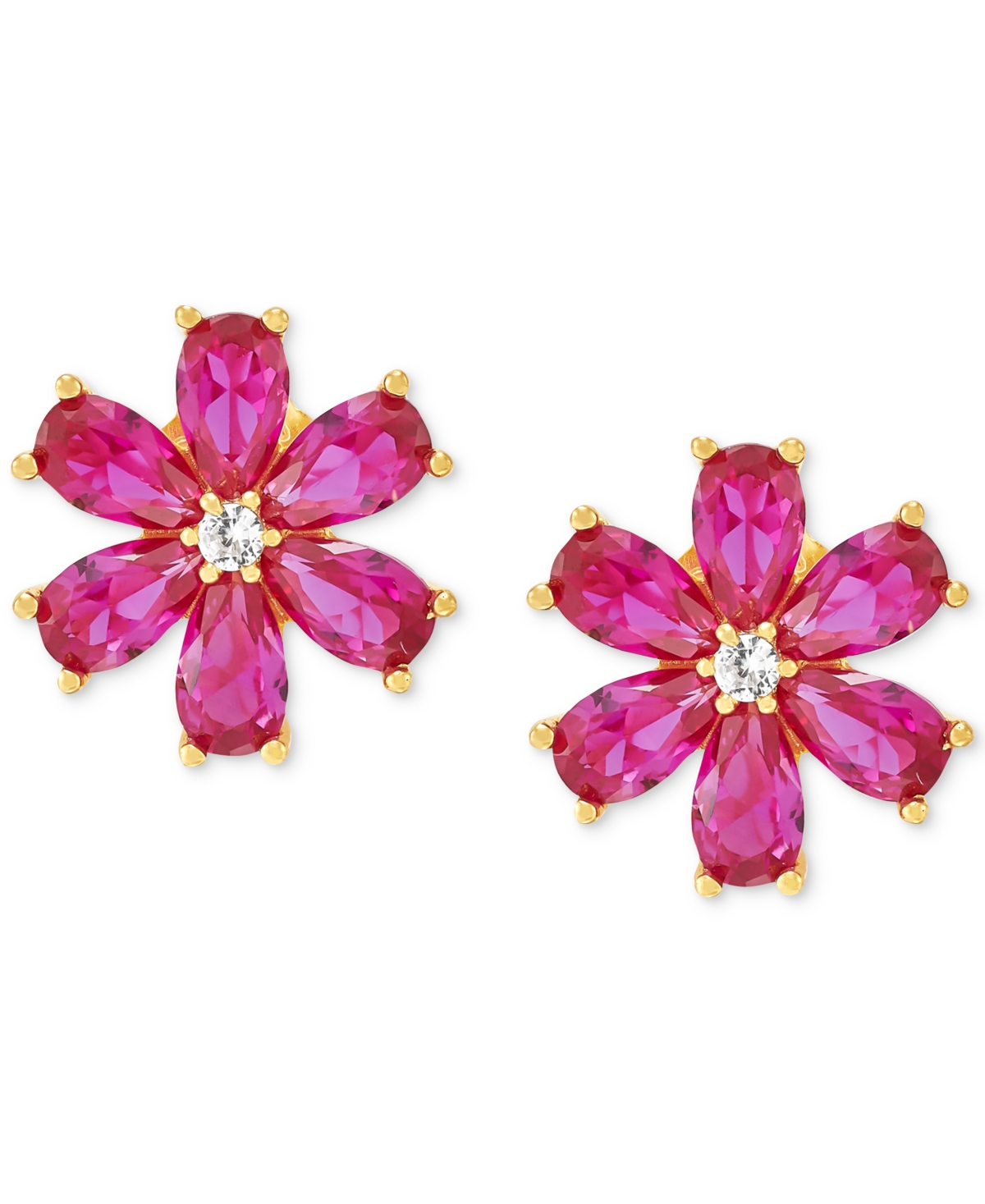Lab-Grown(5-1/3 ct. t.w.) & White Sapphire (1/8 ct. t.w.) Flower Pendant Necklace in 18k Gold-Plated Sterling Silver - Ruby