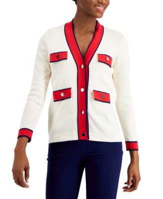 Anne Klein - Contrast-Trim Cardigan Jacket