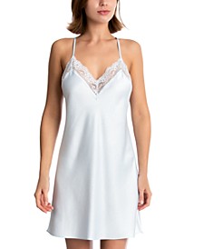 Lace-Trim Solid Satin Chemise Nightgown