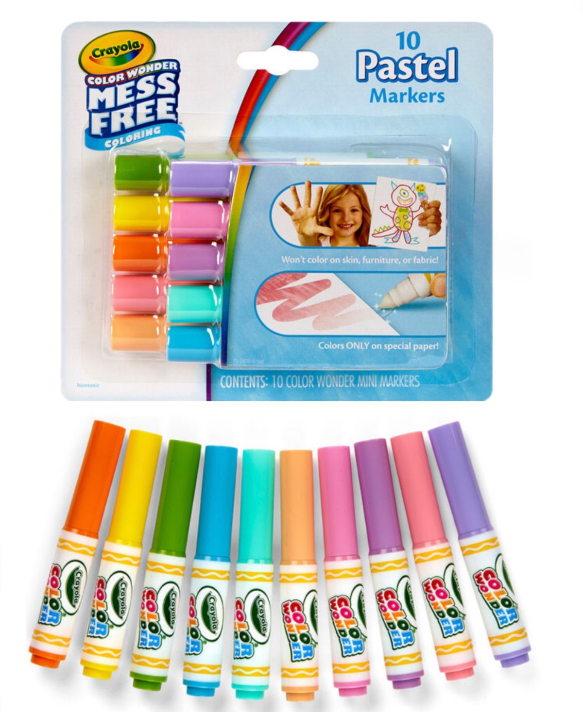 Crayola- Keep Me Mess Free- Pastel Markers 10ct - Multi Colored