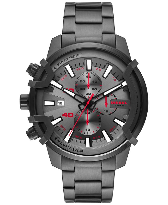 Diesel - Men's Chronograph Griffed Gunmetal-Tone Stainless Steel Bracelet Watch 48mm