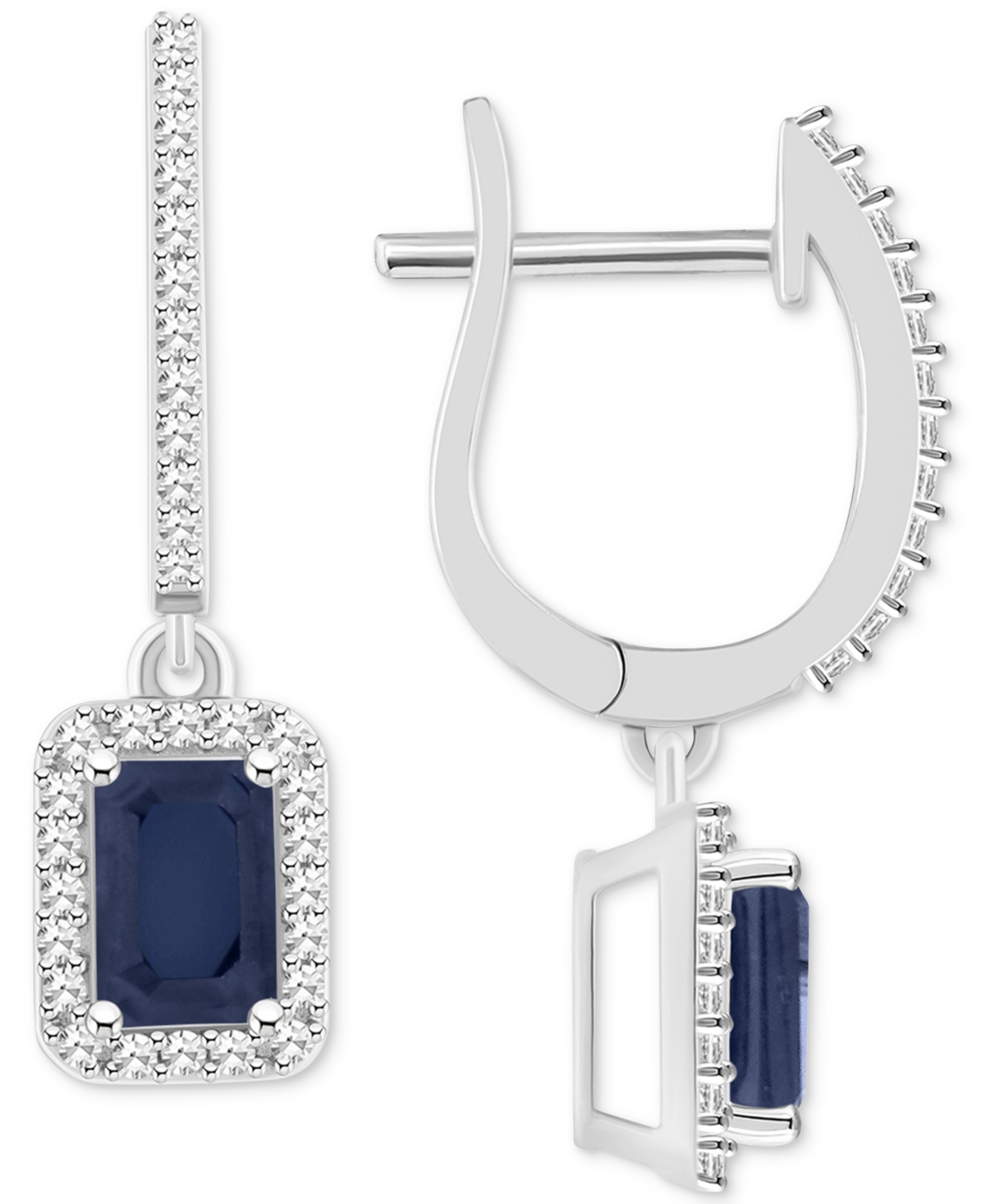 Macy's Emerald (1-1/8 Ct. T.w.) & Diamond (1/3 Ct. T.w.) Leverback Drop Earrings In Sterling Silver (also I In Sapphire