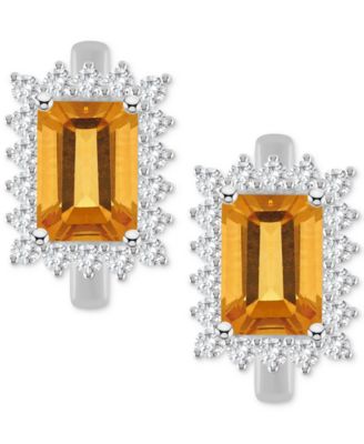 Rhodolite Garnet (2-1/2 ct. t.w.) & White Topaz (3/4 ct. t.w.) Halo Hoop Earrings in Sterling Silver (Also in Citrine, Blue Topaz, Amethyst & Peridot)
