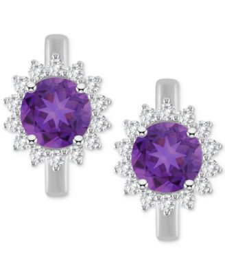 Macy's - Gemstone & White Topaz (1/2 ct. t.w.) Halo Hoop Earrings in Sterling Silver