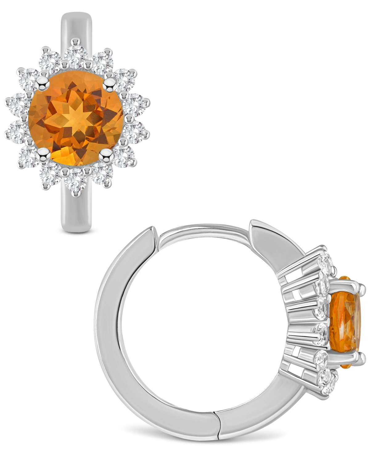 Rhodolite Garnet (2-1/5 ct. t.w.) & White Topaz (1/2 ct. t.w.) Halo Hoop Earrings in Sterling Silver (Also in Peridot, Blue Topaz, Amethyst &