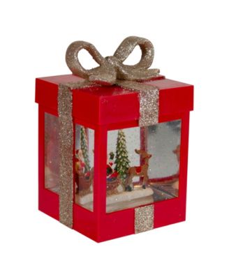 7" Gift Box Christmas Snow Globe with Santa and Reindeer