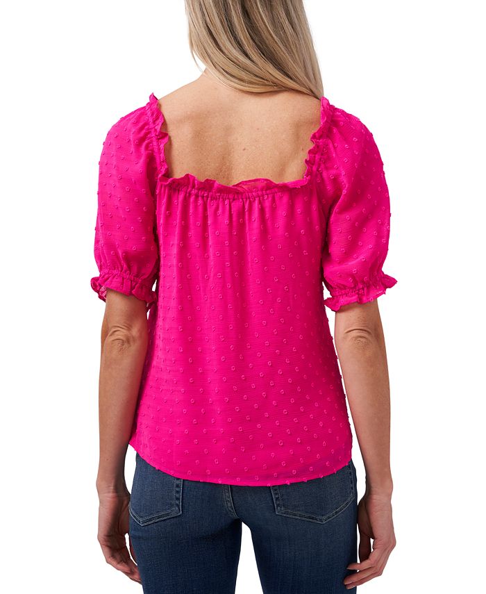 CeCe Women's Square Neck Floral Print Blouse Orange Size X-Large