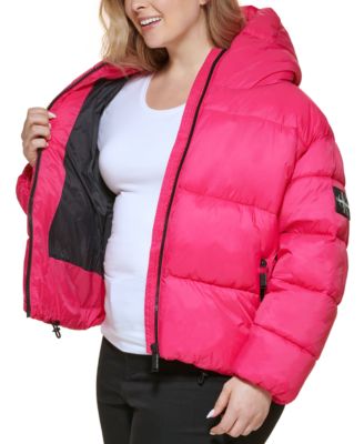 calvin klein plus size coat hooded long puffer