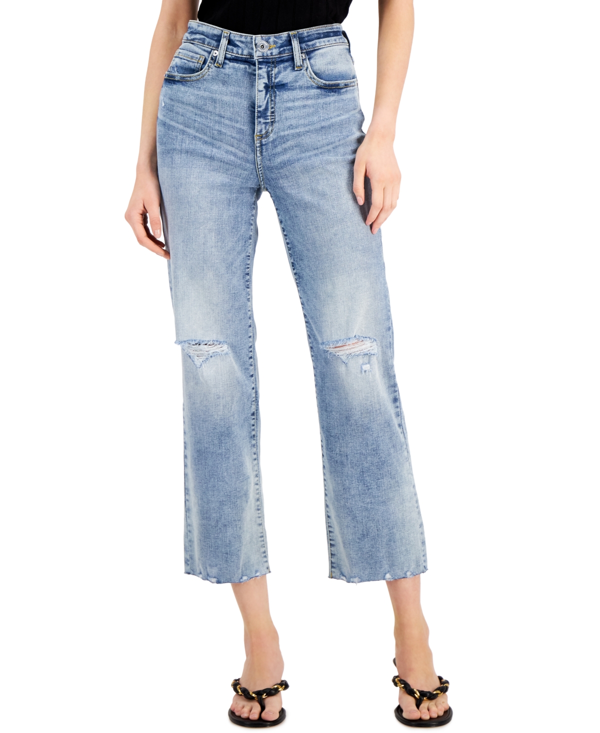  Inc International Concepts Women's High Rise Ripped Straight-Leg Jeans, Created for Macy's