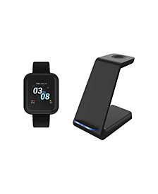 Unisex Air 3 Black Silicone Strap Smartwatch with 3 in 1 Wireless Charging Station Set, 43mm