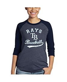 Women's Navy Tampa Bay Rays Team Baseball Three-Quarter Raglan Sleeve Tri-Blend T-shirt