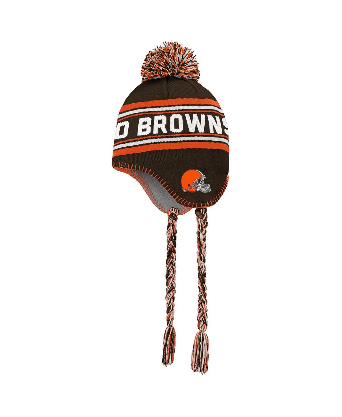 Shop Outerstuff Preschool Boys And Girls Brown And Orange Cleveland Browns Jacquard Tassel Knit Hat With Pom In Brown,orange