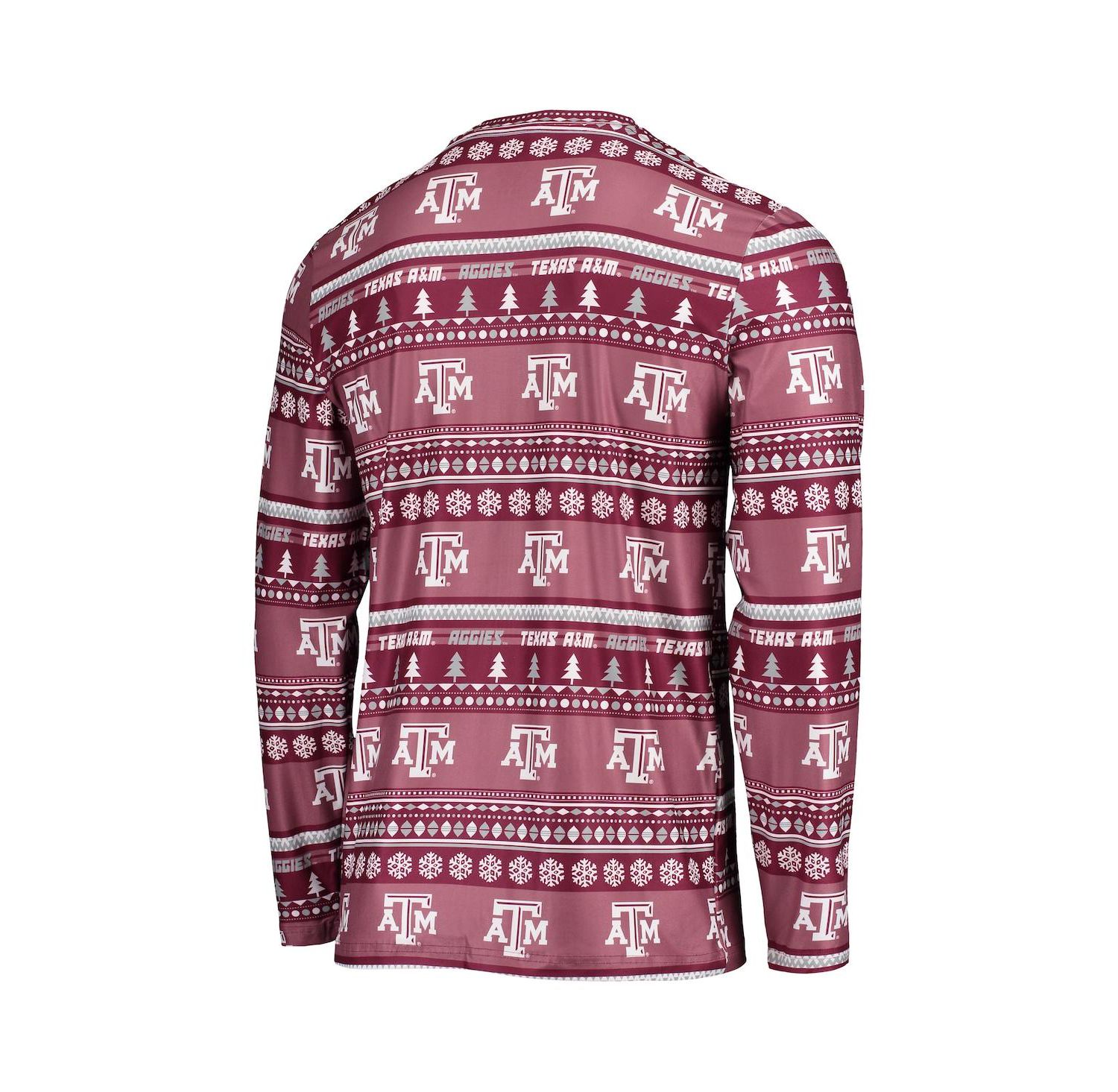 Men's Maroon Texas A&M Aggies Ugly Sweater Long Sleeve T-shirt and Pants Sleep Set