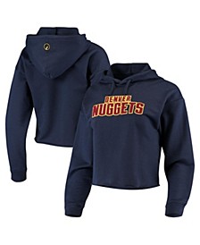 Women's Navy Denver Nuggets Logo Cropped Pullover Hoodie