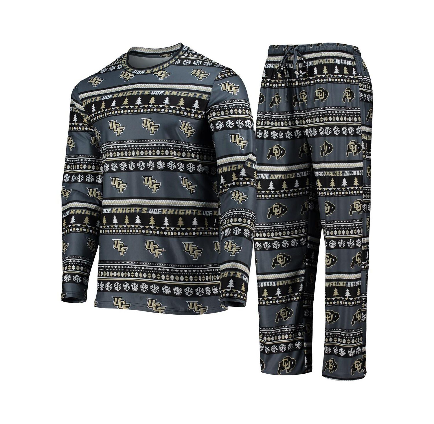 Men's Charcoal UCF Knights Ugly Sweater Long Sleeve T-shirt and Pants Sleep Set