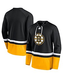 Men's Black, Gold Boston Bruins Super Mission Slapshot Lace-Up Pullover Sweatshirt