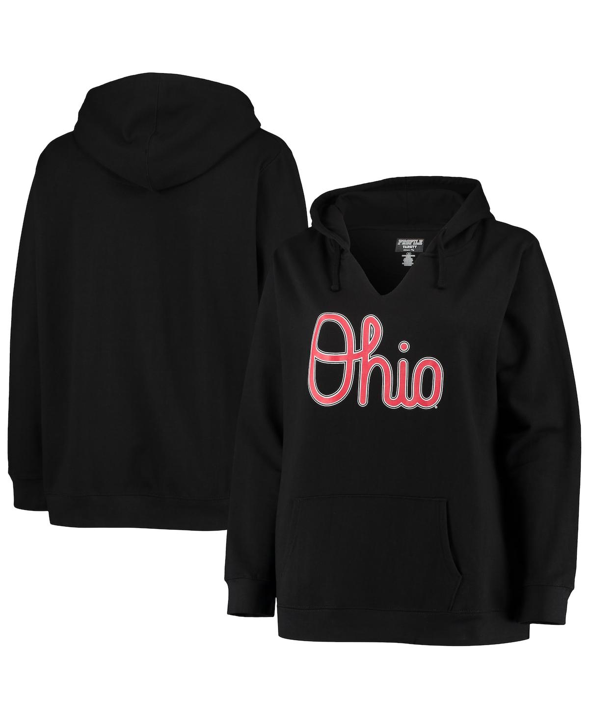 Women's Black Ohio State Buckeyes Plus Size Notch Neck Team Pullover Hoodie - Black