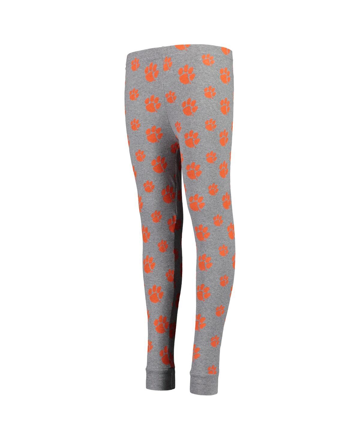 Big Boys HeatheredClemson Tigers Long Sleeve T-shirt and Pant Sleep Set - Gray