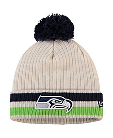 Youth Boys White Seattle Seahawks Retro Cuffed Knit Hat with Pom