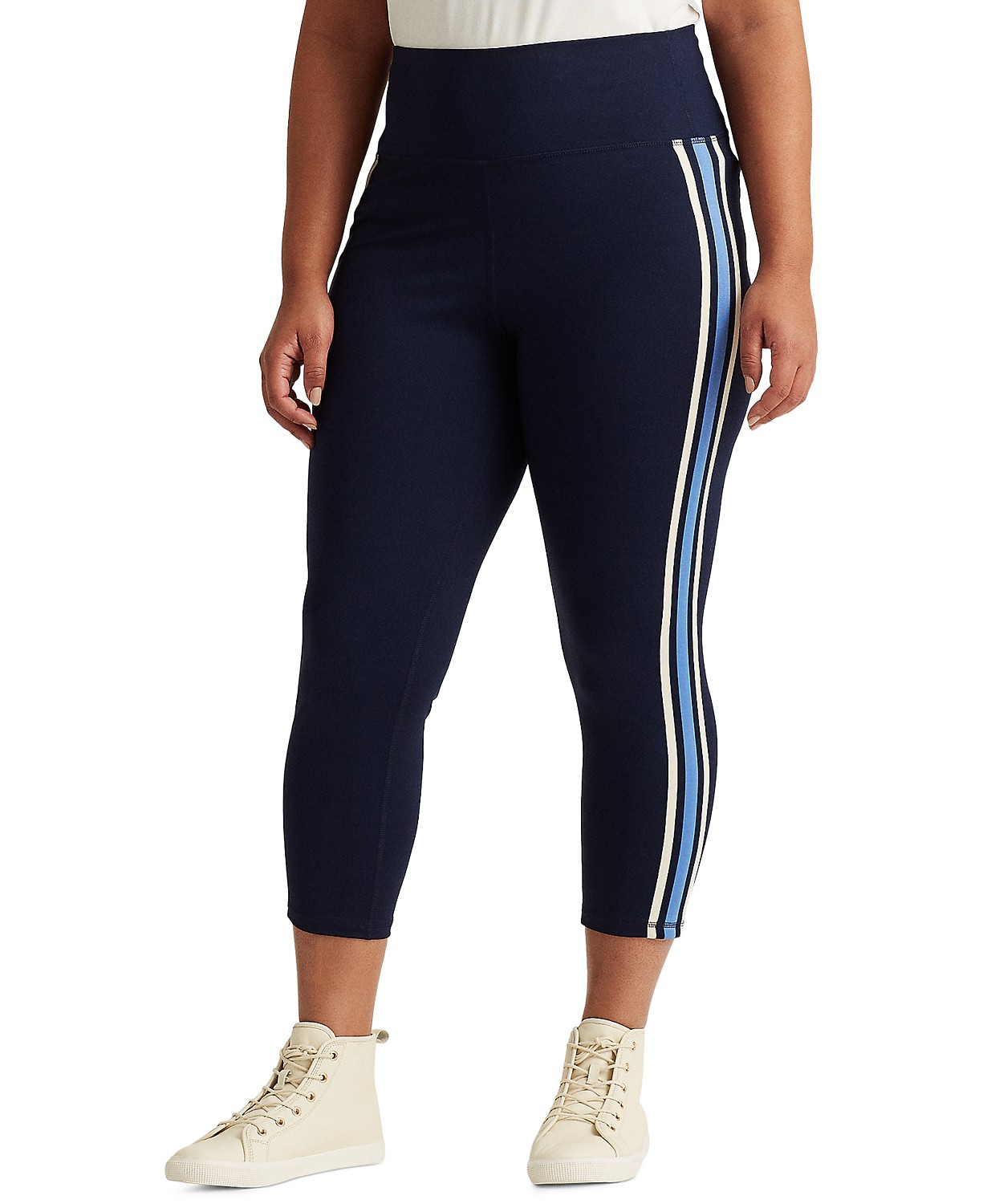 Plus-Size Striped Stretch Jersey Cropped Leggings
