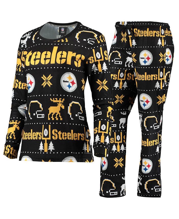 FOCO Women s Black Pittsburgh Steelers Ugly Pajamas Set Macy s