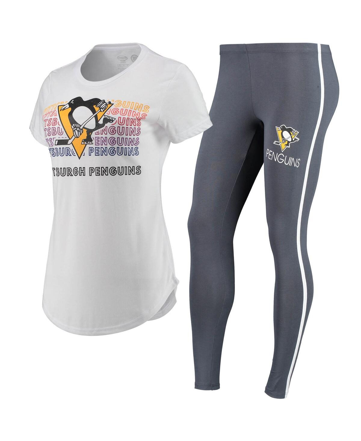 Women's White, Charcoal Pittsburgh Penguins Sonata T-shirt and Leggings Set - White, Charcoal