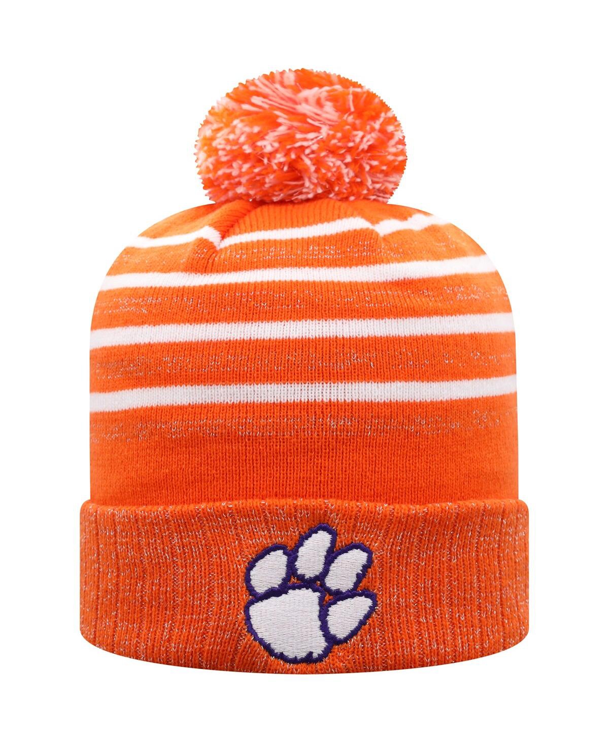 Women's Orange Clemson Tigers Shimmering Cuffed Knit Hat with Pom - Orange