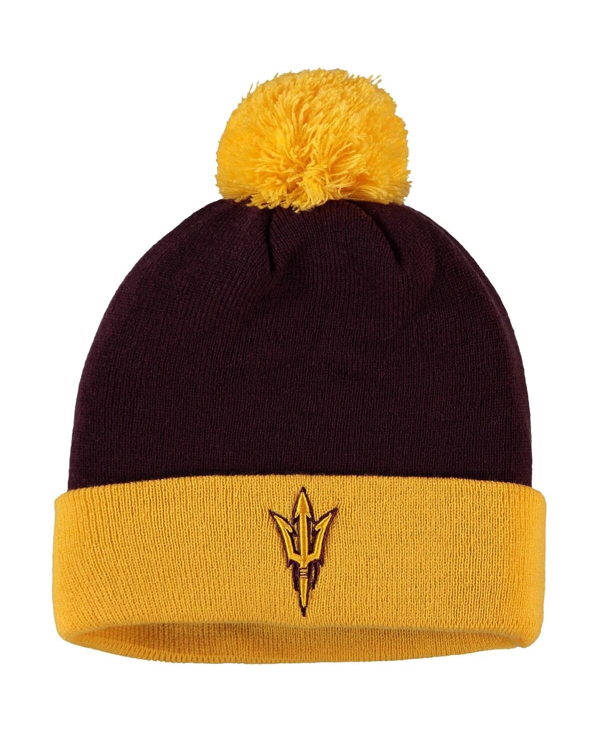 Top Of The World Men's Maroon And Gold Arizona State Sun Devils Core 2-tone Cuffed Knit Hat With Pom In Maroon,gold