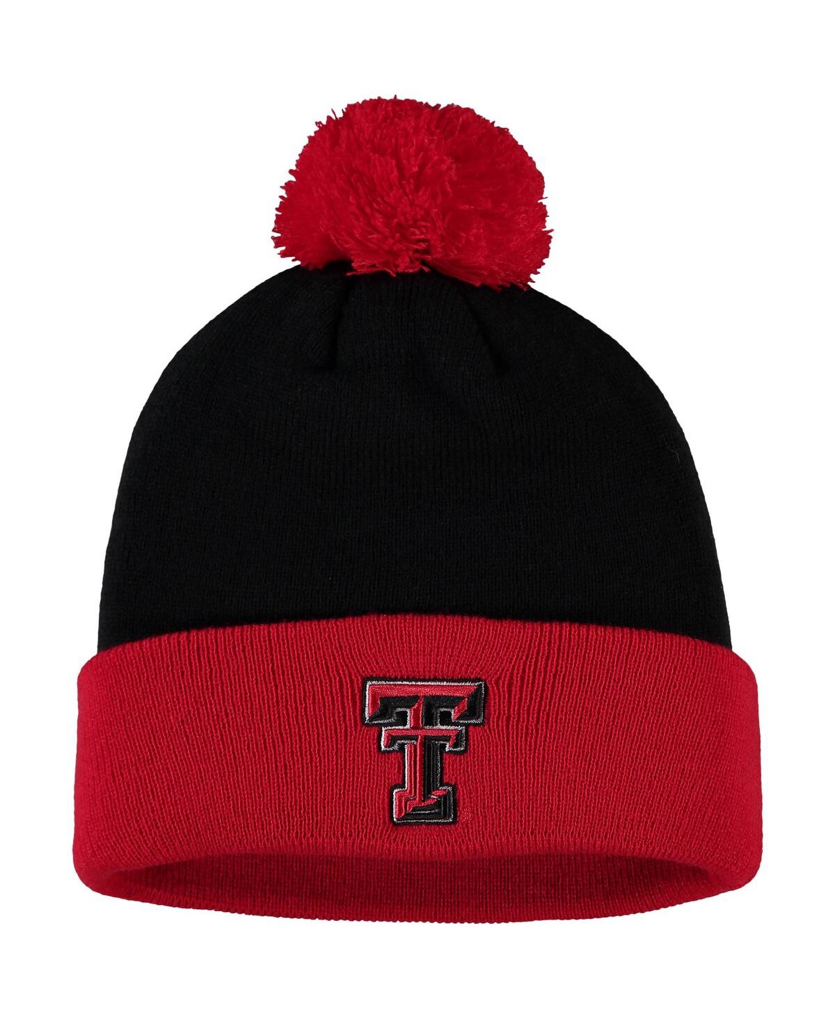 Top Of The World Men's Black And Red Texas Tech Red Raiders Core 2-tone Cuffed Knit Hat With Pom In Black,red