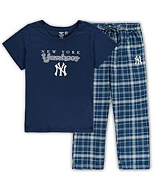 Women's Navy, Gray New York Yankees Plus Size T-shirt and Flannel Pants Sleep Set