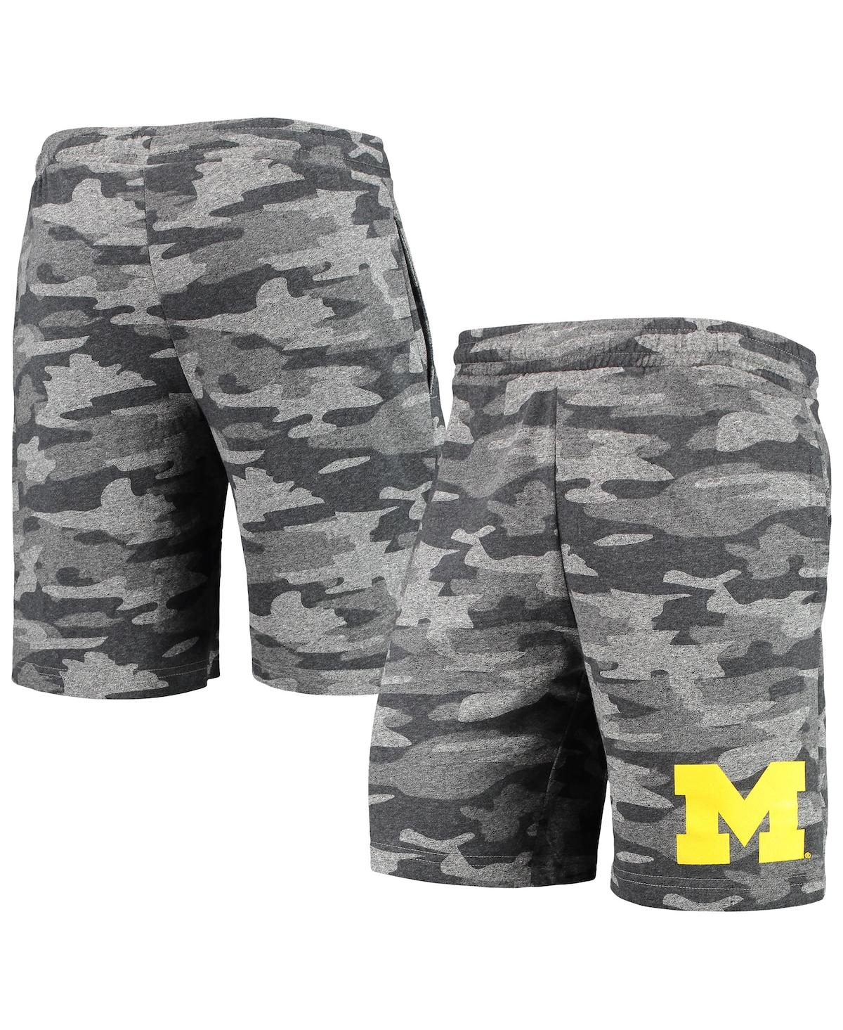 Concepts Sport Men's Charcoal And Gray Michigan Wolverines Camo Backup Terry Jam Lounge Shorts In Charcoal,gray