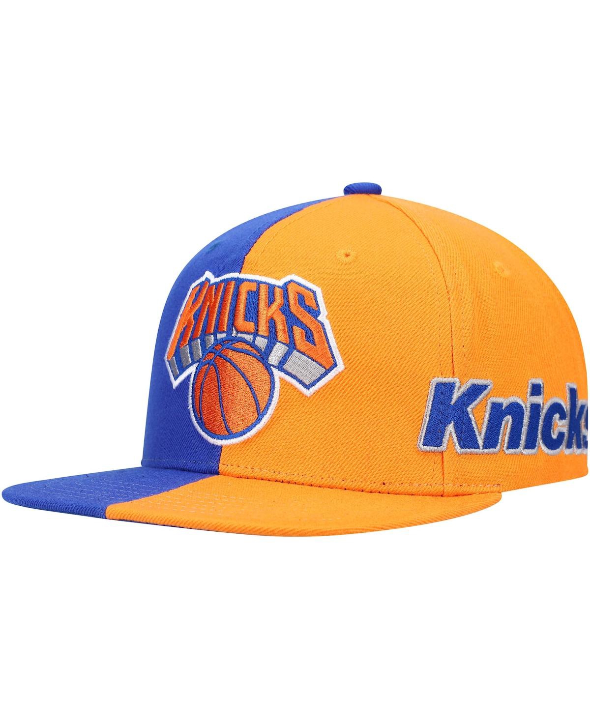 Shop Mitchell & Ness Men's Blue And Orange New York Knicks Team Half And Half Snapback Hat In Blue,orange