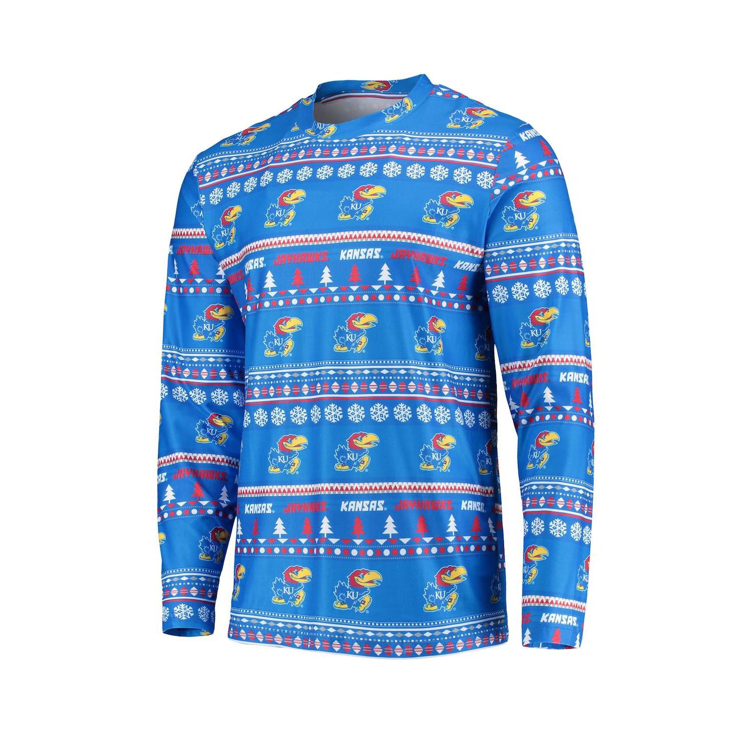 Men's Royal Kansas Jayhawks Ugly Sweater Long Sleeve T-shirt and Pants Sleep Set
